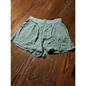 XS Pink Lily Green Rear Elastic Waist Rayon Linen Casual Shorts with Pockets